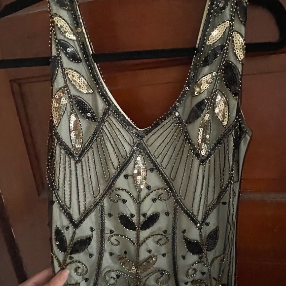 Elegant Black and Gold Beaded Flapper Style Dress - Picture 2 of 6